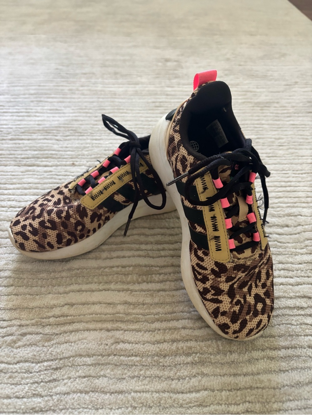adidas Kids Leopard Print Sneakers with Pink Accents